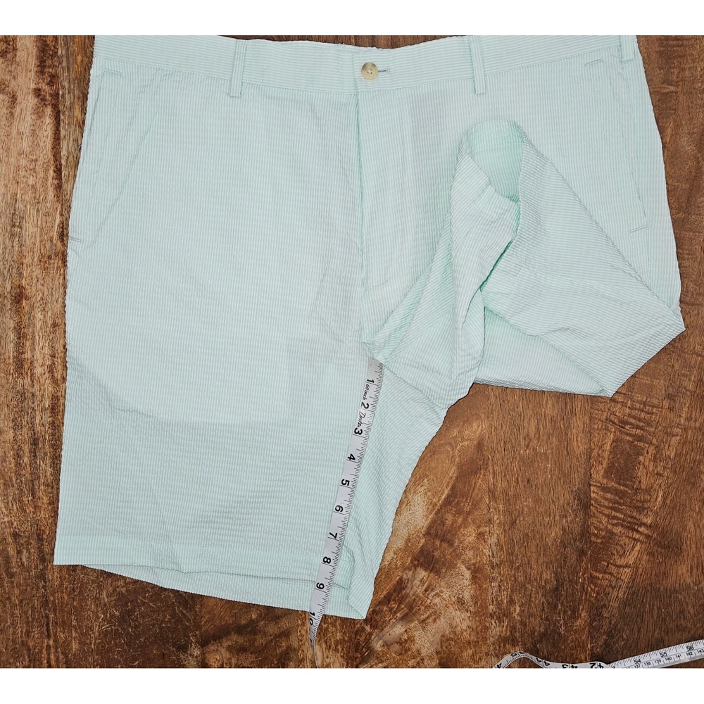 Peter Millar Featherweight Golf Shorts Mens 38 Green White Striped Seersucker - Picture 2 of 7